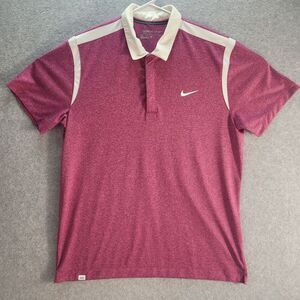 Nike Golf Men's Size L Pink White Short Sleeve Dri Fit‎ 1/4 Button Polo Shirt